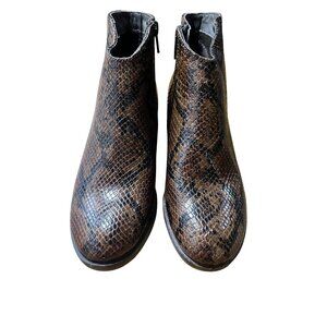 Clarks Women's Mila Myth Tan Snake Print Leather Ankle Boots size 6M